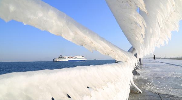 難得一見!大連海岸現(xiàn)冰掛奇觀:浪花結(jié)冰