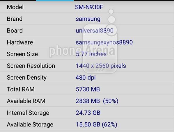 三星Note6配置曝光 或搭<a href=/mobile/android/ target=_blank class=infotextkey>安卓</a>7.0+6GB RAM