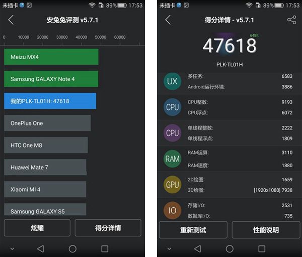 華為G9青春版和榮耀7跑分對比與總結