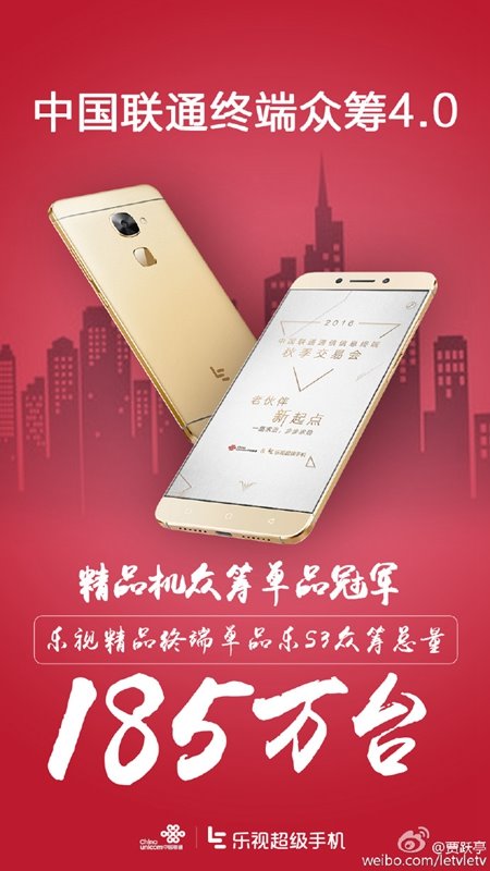 賈躍亭:樂S3中國聯通眾籌185萬臺,奪單品冠軍