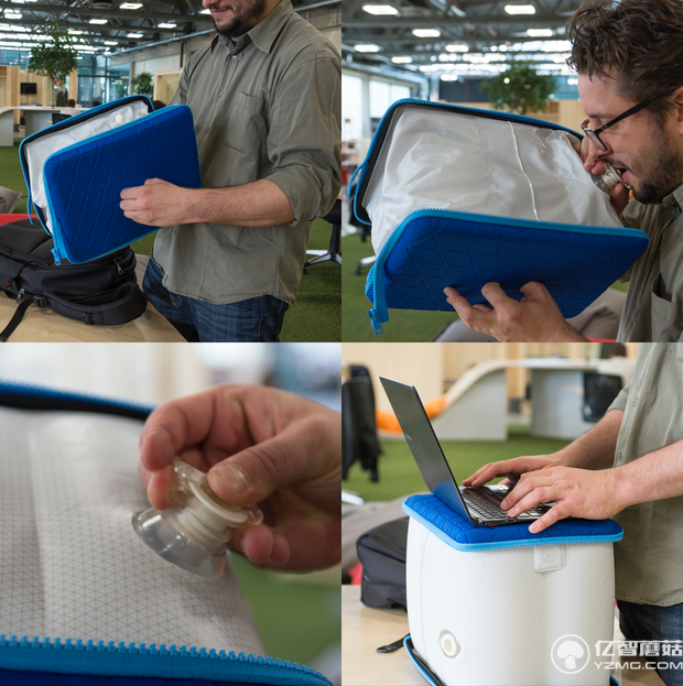 給這個筆記本內膽包吹氣 竟能秒變移動站立桌