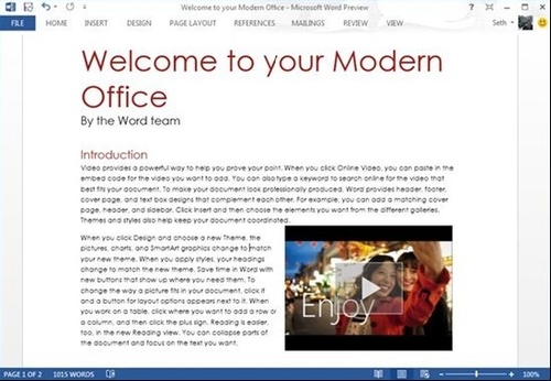 Word2013支持直接插入播放網絡視頻