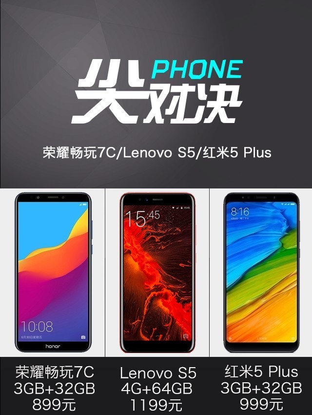 聯想S5、榮耀暢玩7C、紅米5 Plus對比評測 哪款更值得買？