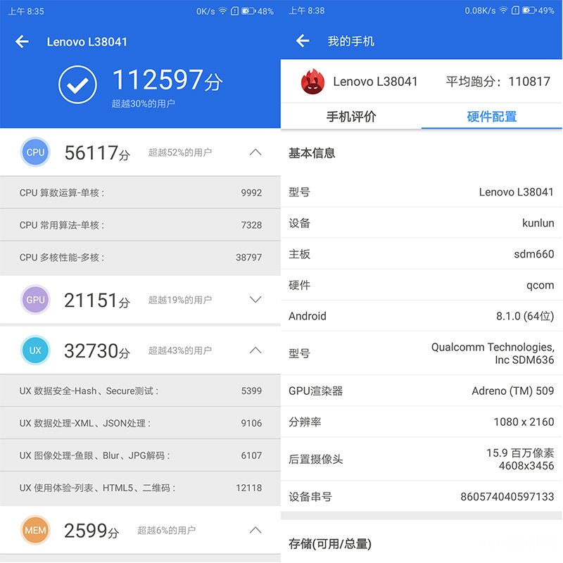 聯想K5 Pro安兔兔跑分
