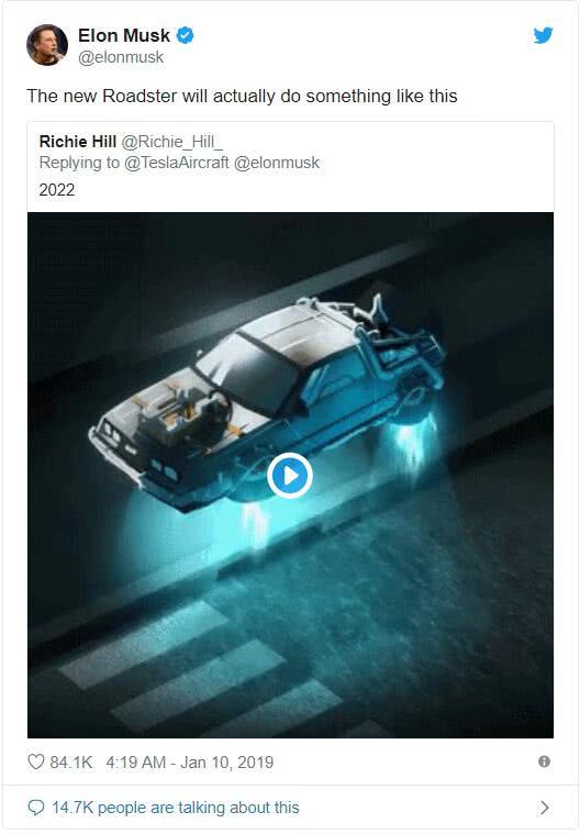 馬斯克:特斯拉新跑車裝上火箭推進器瞬間能起飛