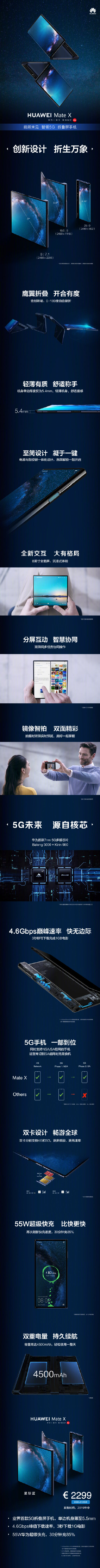 華為發布首款5G折疊屏手機:HUAWEI Mate X